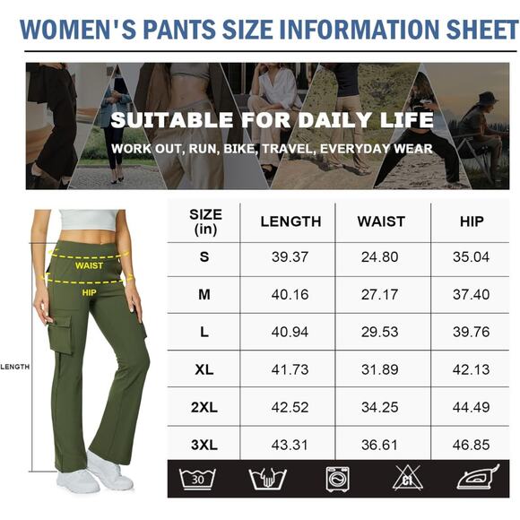 NWT Yoga Flare Leggings Women High Waisted Casual Pants Cargo 6 Pockets Green - Picture 4 of 14